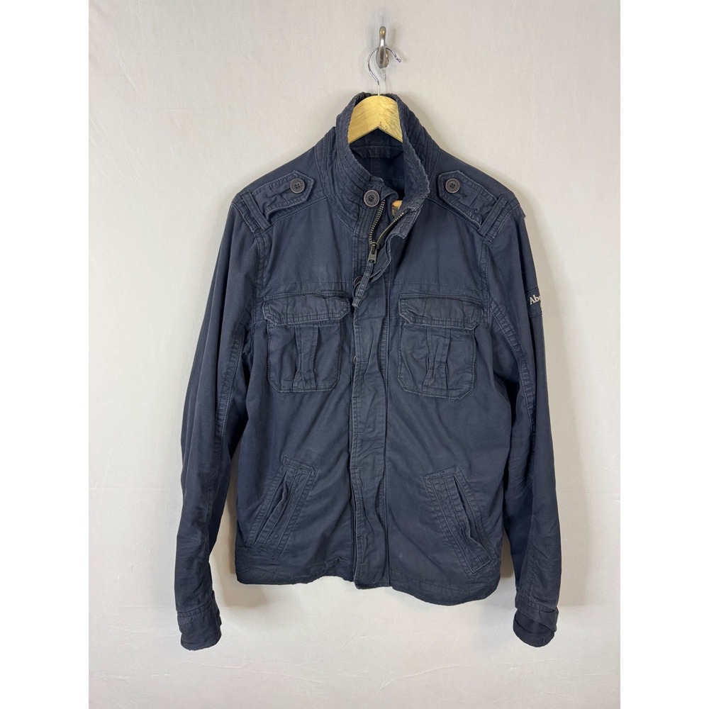 Abercrombie & Fitch Mens Navy Blue Cotton Military Field Jacket L Distressed